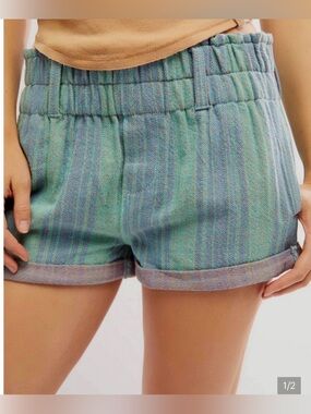 Free People Solar Flare Baja Striped Shorts in Cotton Candy Stripe Lt Blue